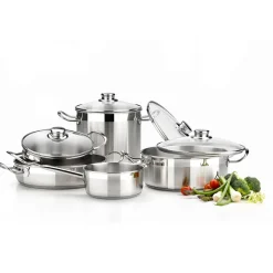 Batería de cocina 9 piezas con rustidera acero inoxidable sin antiadhe