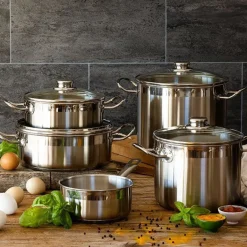 Batería de cocina 9 piezas acero inoxidable sin antiadherente con tapa