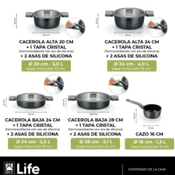 Batería de cocina 9 piezas Life
