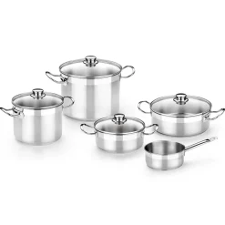 Batería de cocina 9 piezas acero inoxidable sin antiadherente con tapa