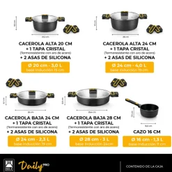 Batería de cocina 9 piezas Daily Pro