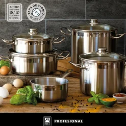 Batería de cocina 9 piezas acero inoxidable sin antiadherente Profesio