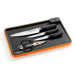 Set de 3 cuchillos y tijeras con tabla de cortar y afilador Efficient