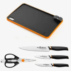 Set de 3 cuchillos y tijeras con tabla de cortar y afilador Efficient