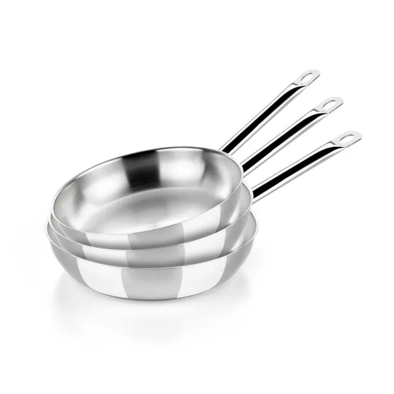 Set de 3 sartenes acero inoxidable sin antiadherente sin antiadherente Profesional
