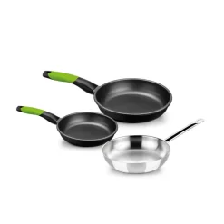 Set de 2 sartenes antiadherentes Prior y sartén acero inoxidable sin a